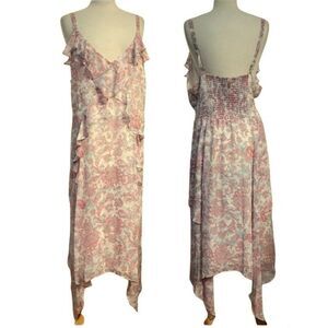 Jessica Simpson Paisley Ruffled Dress Feminine Asymmetrical Lined Sz 2X NEW